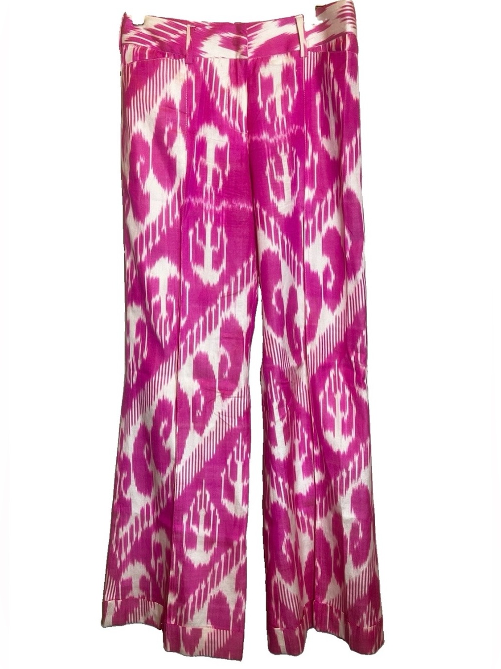 Jules Reid 100% Silk Pink/White Abstract Flare Pants Size 4